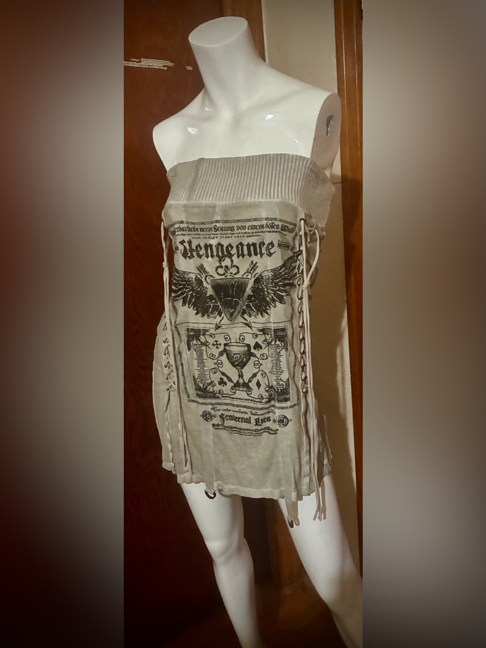 Salvage Edgy Tan w/ Sparkly Black Graphics Tunic Tube Top / Mini Dress - Size M - Picture 3 of 8